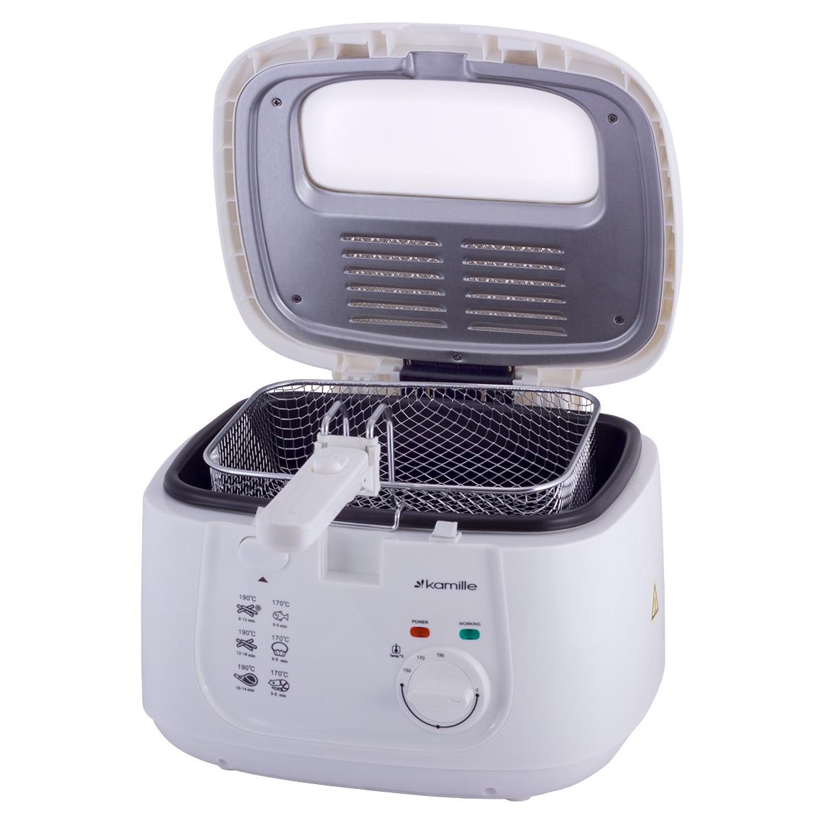 Фритюрница электрическая Kamille KM 6811 с корзиной из нержавеющей стали 1800W 2,5 л Белый (106-84-6811)