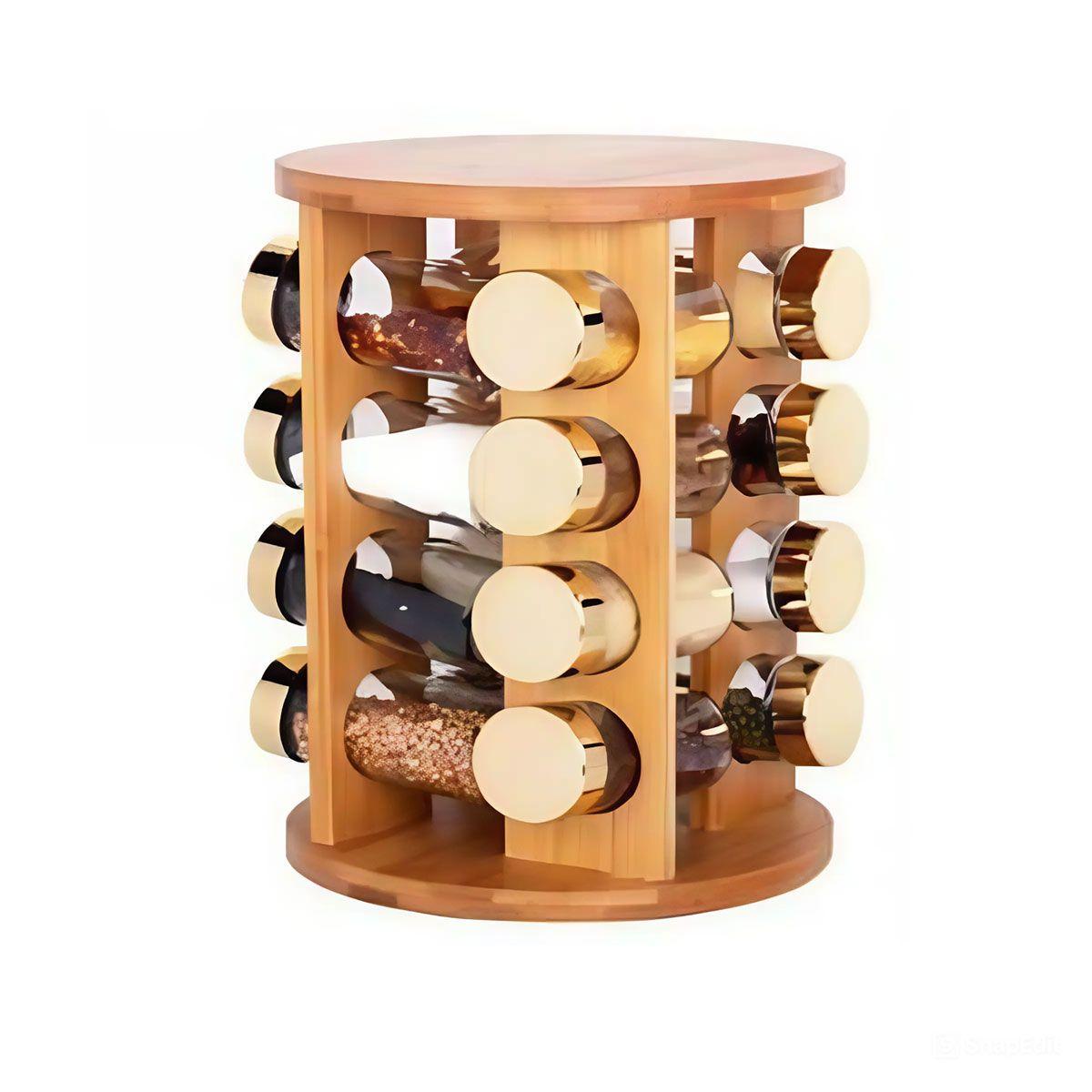 Набор для специй на деревянной подставке 16 стеклянных емкостей для приправ