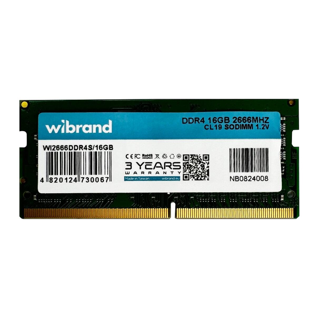 Оперативная память Wibrand DDR4 16 Гб 2666 МГц CL19 SODIMM (WI2666DDR4S/16GB)