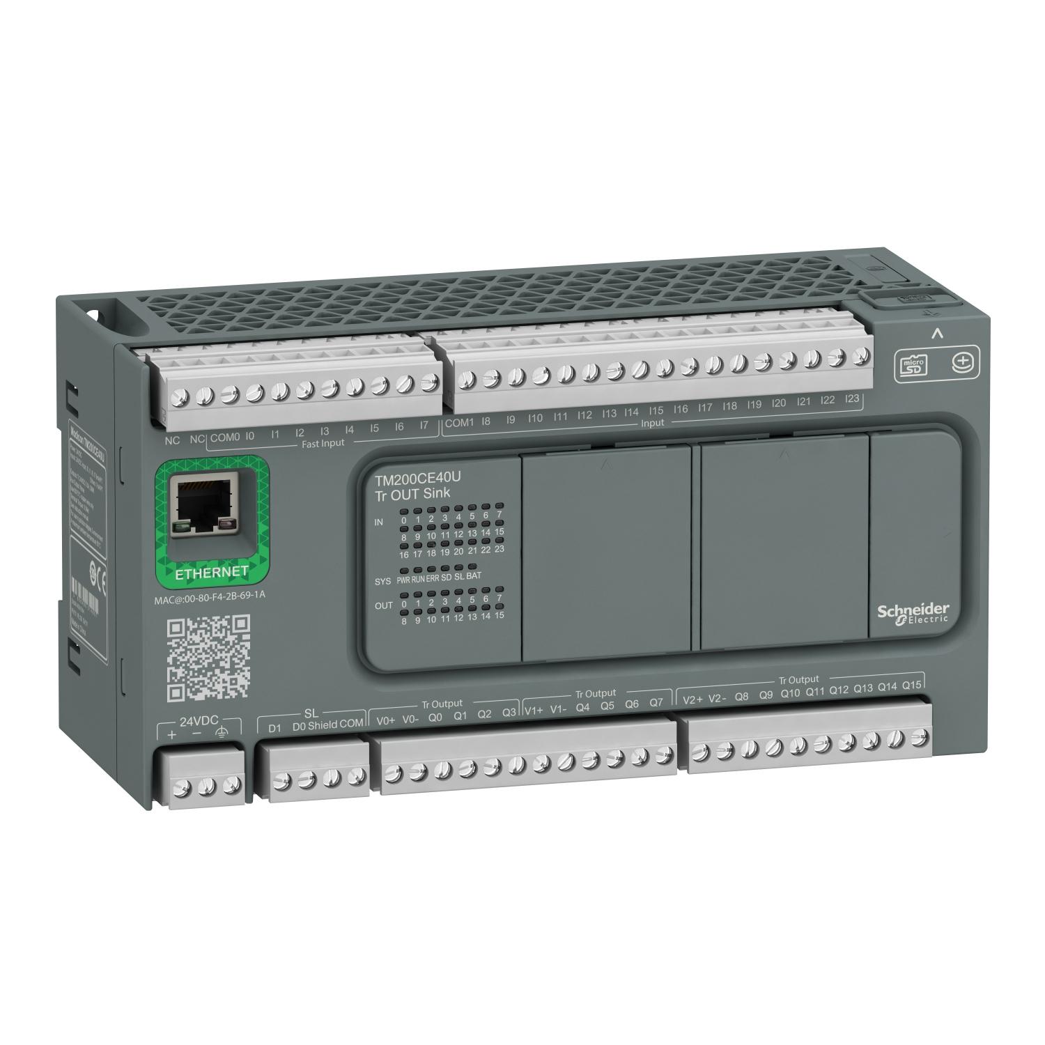 Контроллер логический Schneider Electric Modicon M200 40 входов/выходов 24V DC 24/16 транзисторный NPN/EtherNet (TM200CE40U)
