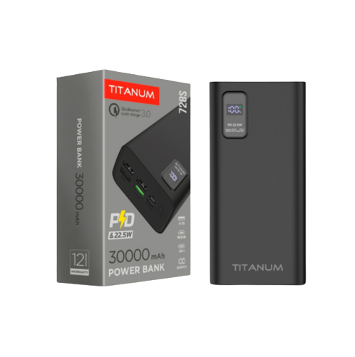 Повербанк TITANUM TPB-728S-B 30000 mAh 22,5W QC+PD Чорний - фото 3