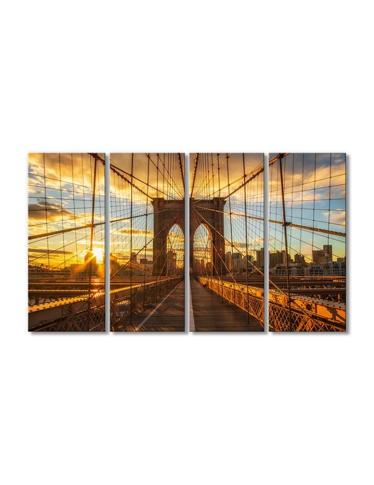 Картина модульная Рассвет над Бруклинский мост 4 модуля 90x135 см