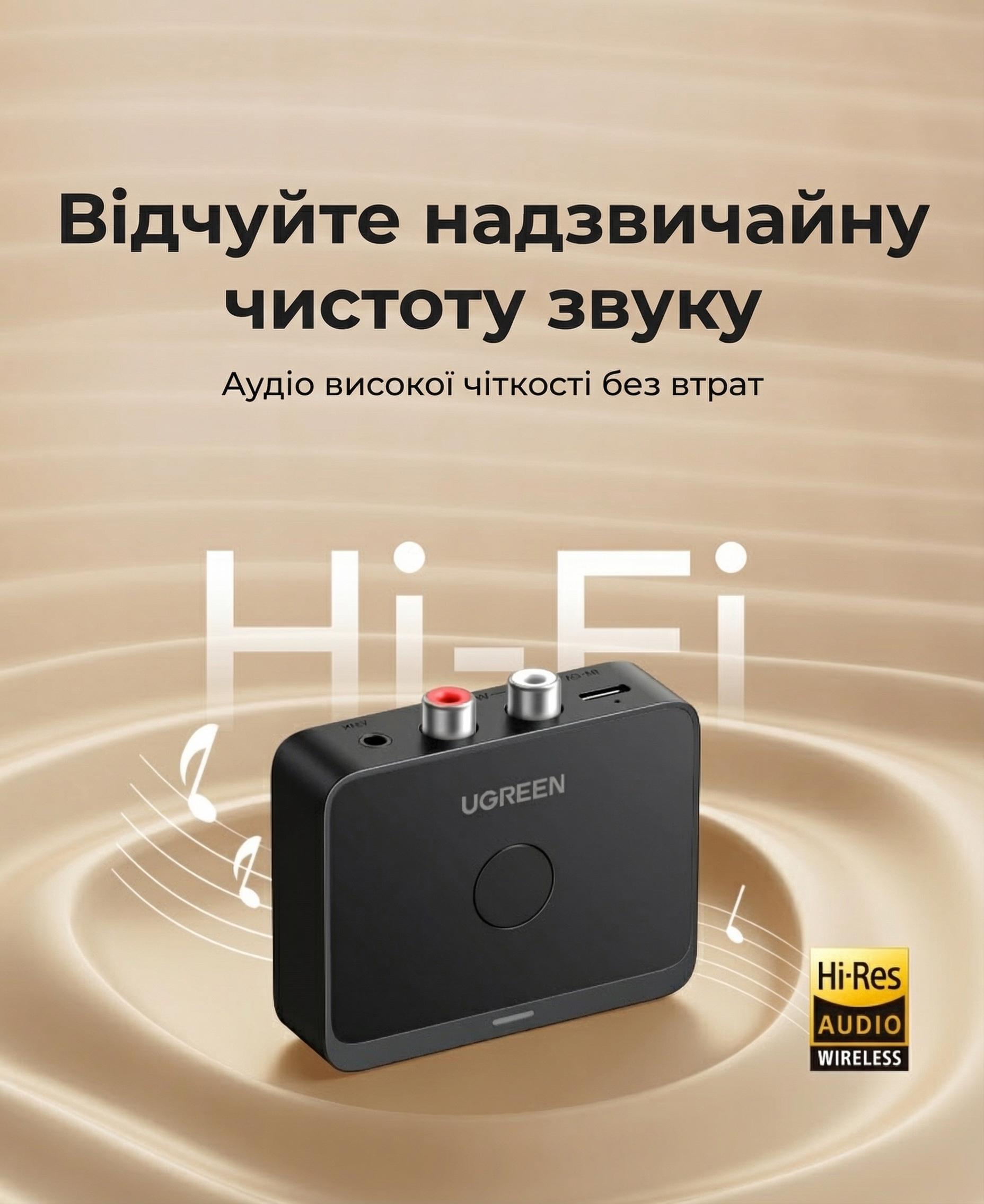 Bluetooth-ресивер для акустики UGREEN BT505 Bluetooth 6.0/LDAC Черный (55545) - фото 4