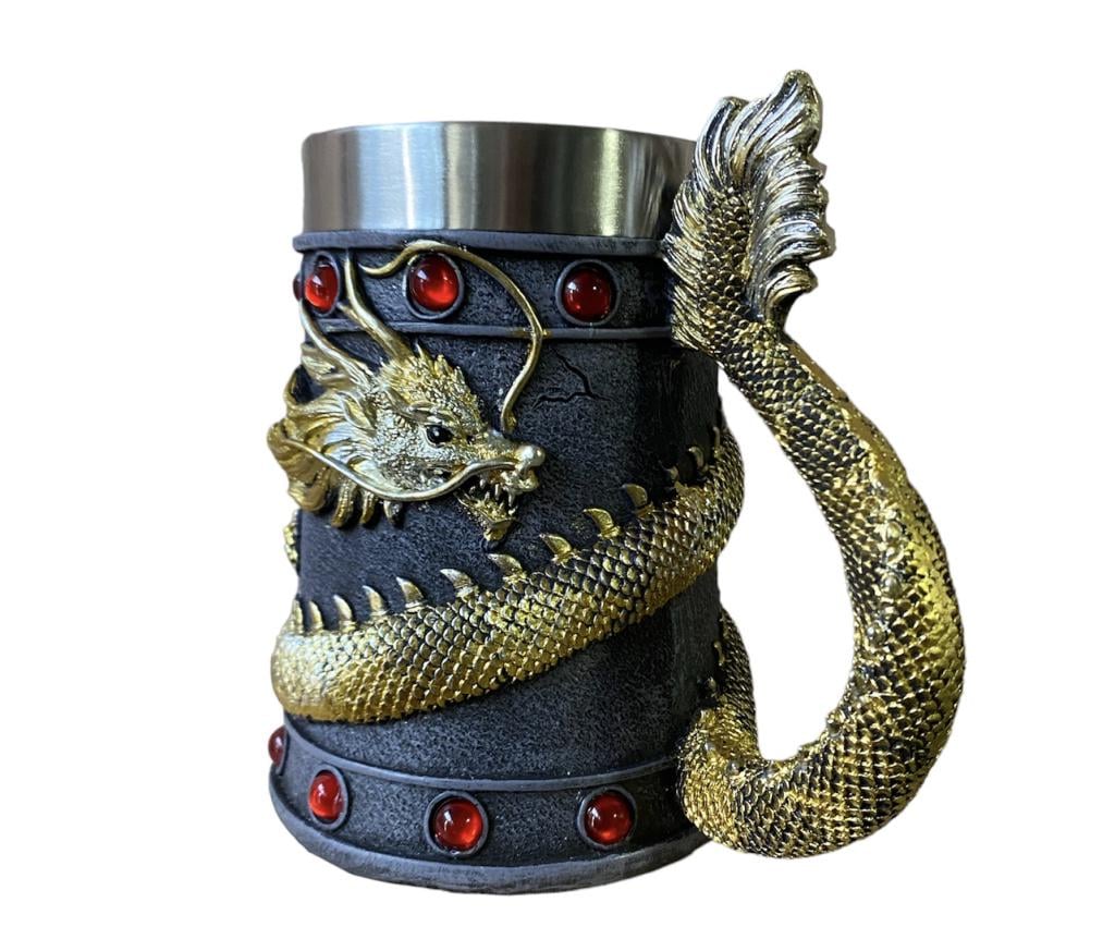 Кружка сувенірна 3D Дракон нержавіюча сталь танкард 550 мл Золотистий (11916898)