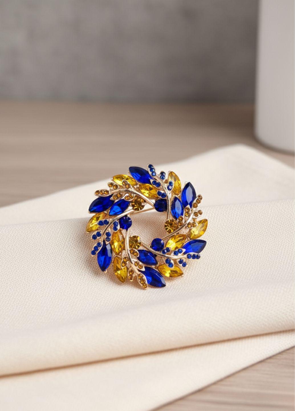 Брошка веночек с колосков Fashion Jewelry Синий/Желтый (15241)