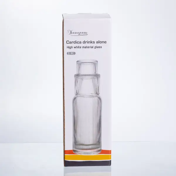 Кувшин для напитков со стаканом из толстого стекла ребристый 700 мл Прозрачный - фото 4 Кувшин для напитков со стаканом из толстого стекла ребристый 700 мл Прозрачный - фото 4