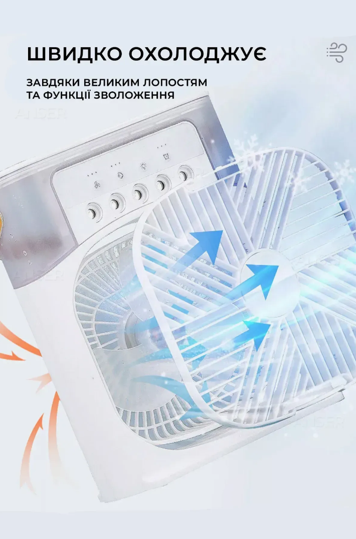 Кондиционер настольный Mini Cooling Fan USB с подсветкой/увлажнением и таймером Белый (26891922) - фото 6