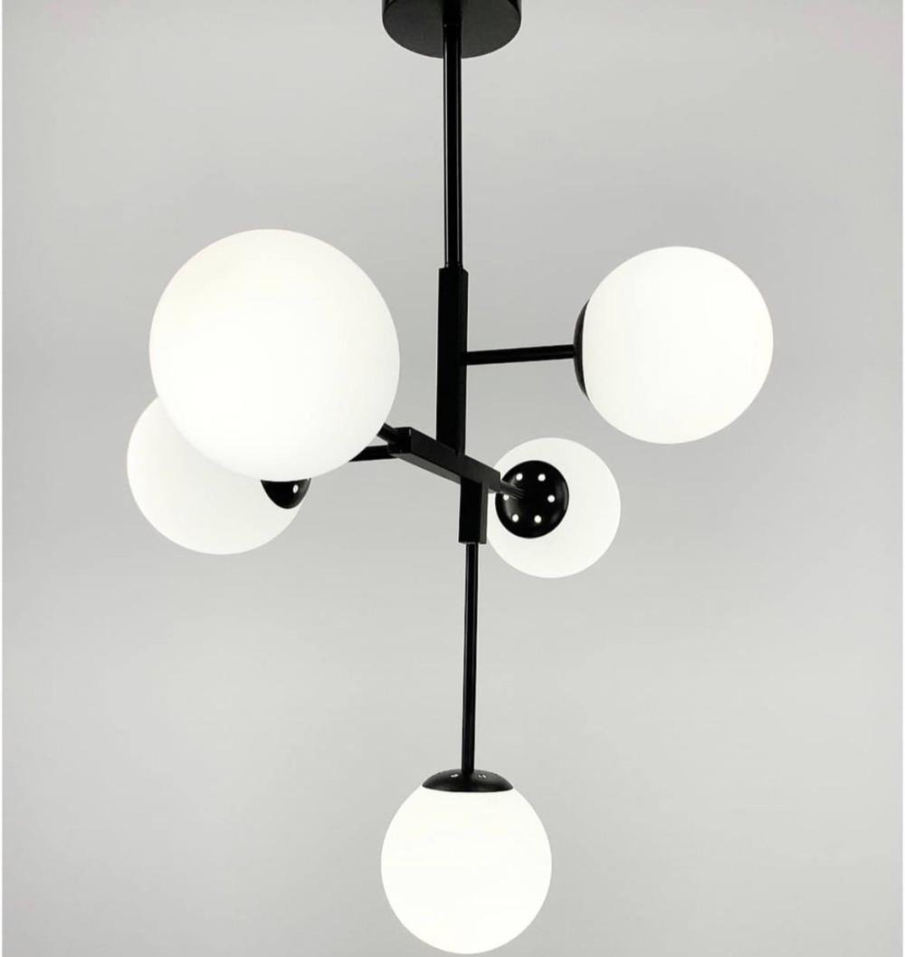 Люстра у каскадному каркасі з білими плафонами Чорний (AOC 17/5 BK+WT)