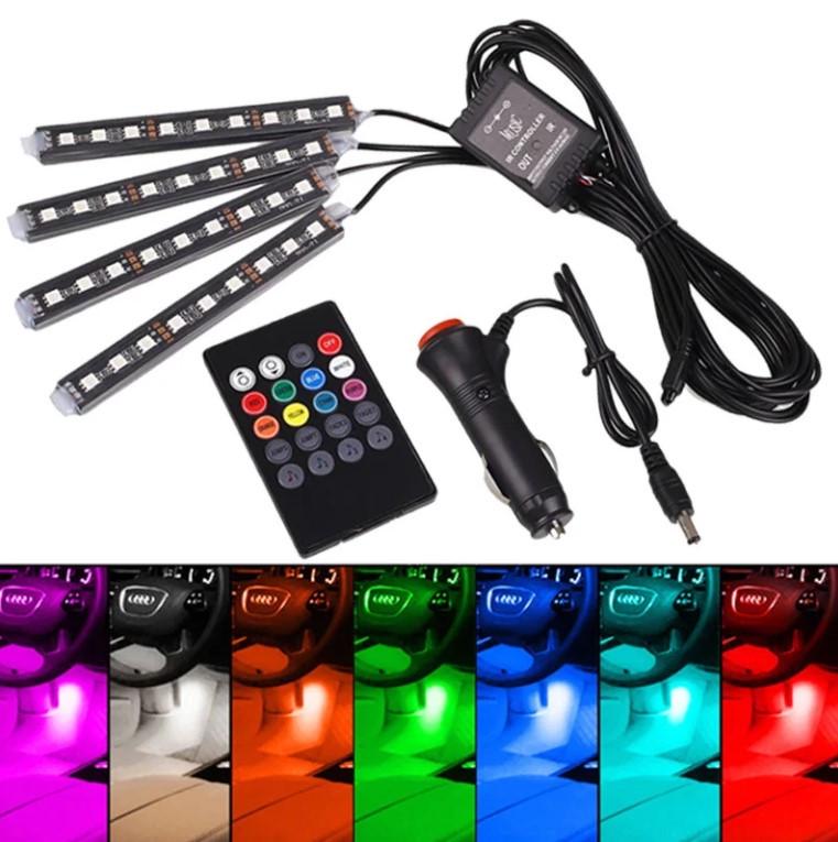 Комплект подсветки в салон авто 4 светодиодных ленты с пультом
