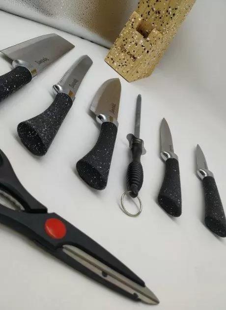 Ножи Rainberg RB-8806 с ножницами + подставка 8 пр. Черный - фото 2 Ножи Rainberg RB-8806 с ножницами + подставка 8 пр. Черный - фото 2