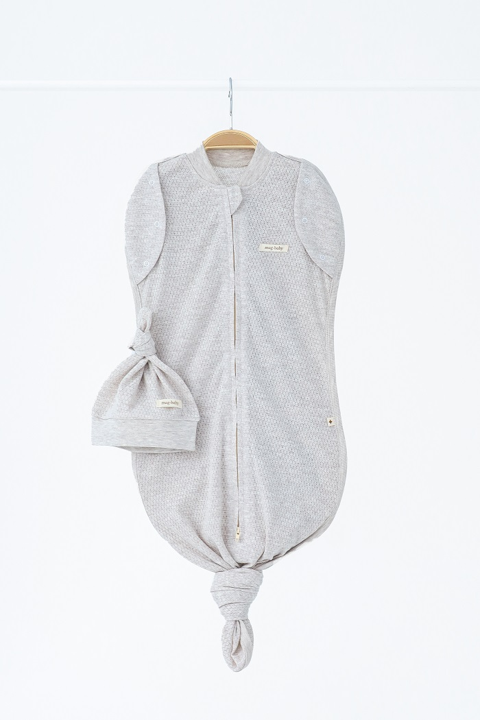 Детский пеленка-кокон с шапочкой «Каспер», летняя, перфорированная, универсальный размер, на молнии, 0–9 мес., 1 м, бежевый меланж (MG177)