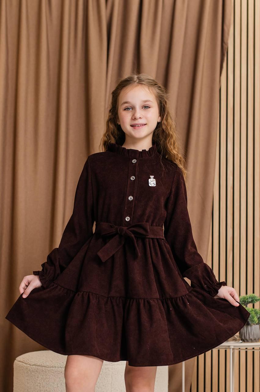 Сукня для дівчинки вельветова 128 см Шоколадний (D-7300-128ш) - фото 2 Сукня для дівчинки вельветова 128 см Шоколадний (D-7300-128ш) - фото 2