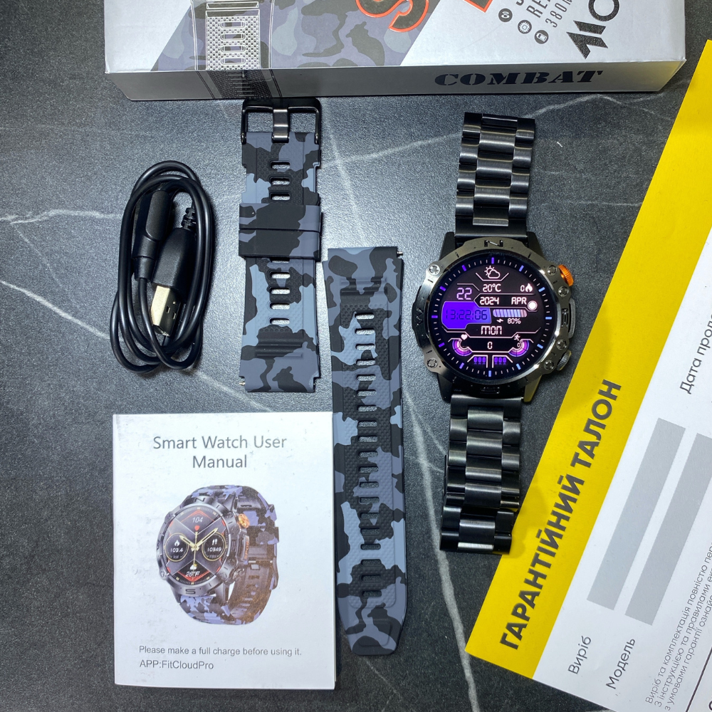 Смарт-годинник чоловічий круглий Modfit Combat Pro з металевим ремінцем/функцією дзвінка Чорний (1077-0269Pro) - фото 2