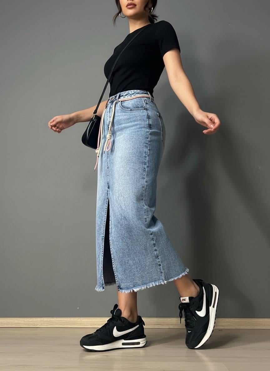 Юбка женская джинсовая Vanver 2032 длинная прямая с разрезом и поясом стрейчевая р. 33 Голубой (6553) Юбка женская джинсовая Vanver 2032 длинная прямая с разрезом и поясом стрейчевая р. 33 Голубой (6553)