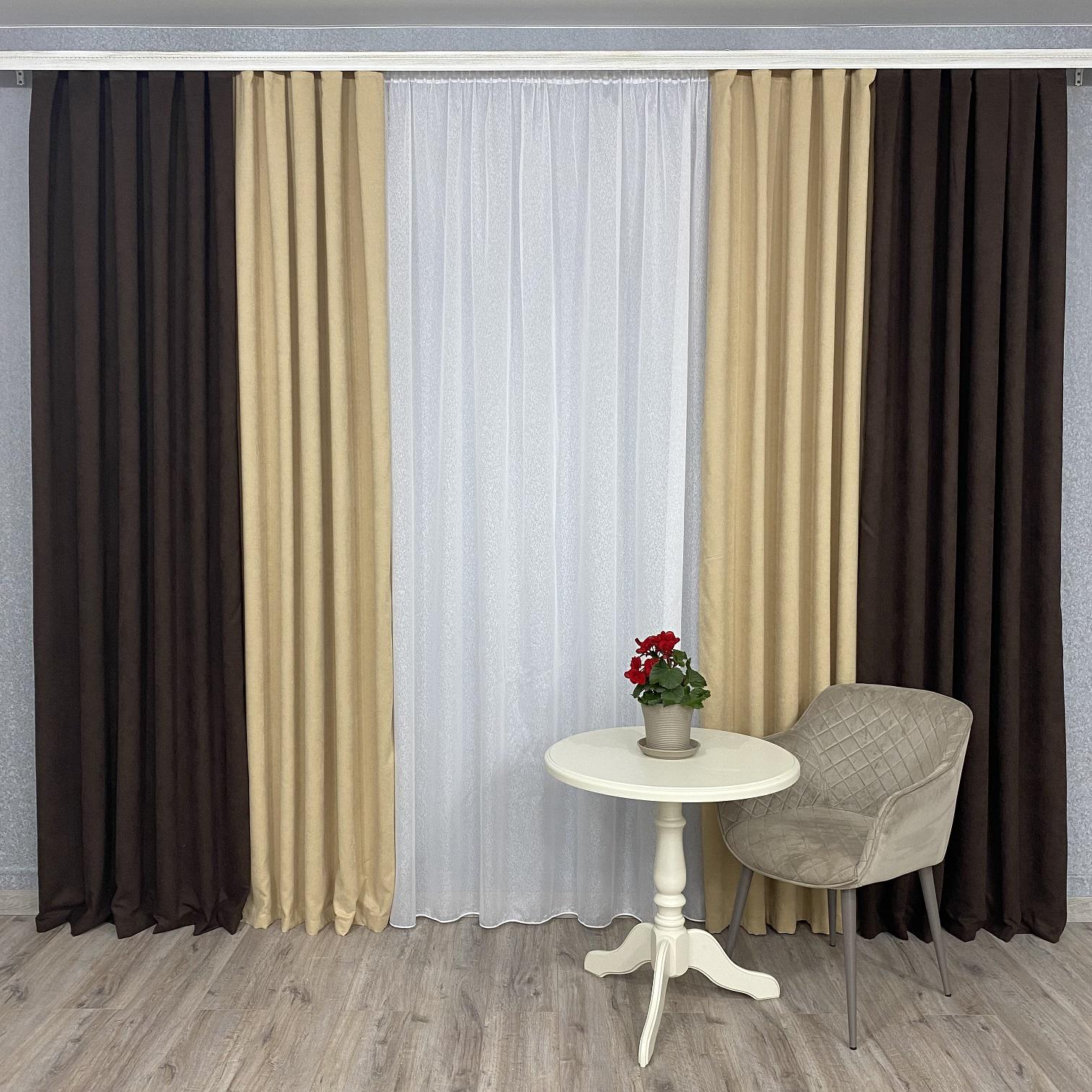 Шторы микровелюр TG Home Дуэт №450 1,50х2,70 м Шоколадно-бежевый (450)