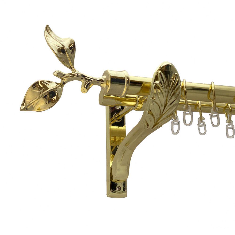 Карниз металлический Orvit Лист Розы двухрядный ретро/гладкая труба/кольцо металлическое Золото 25/19 мм 300 см (00-00009717)