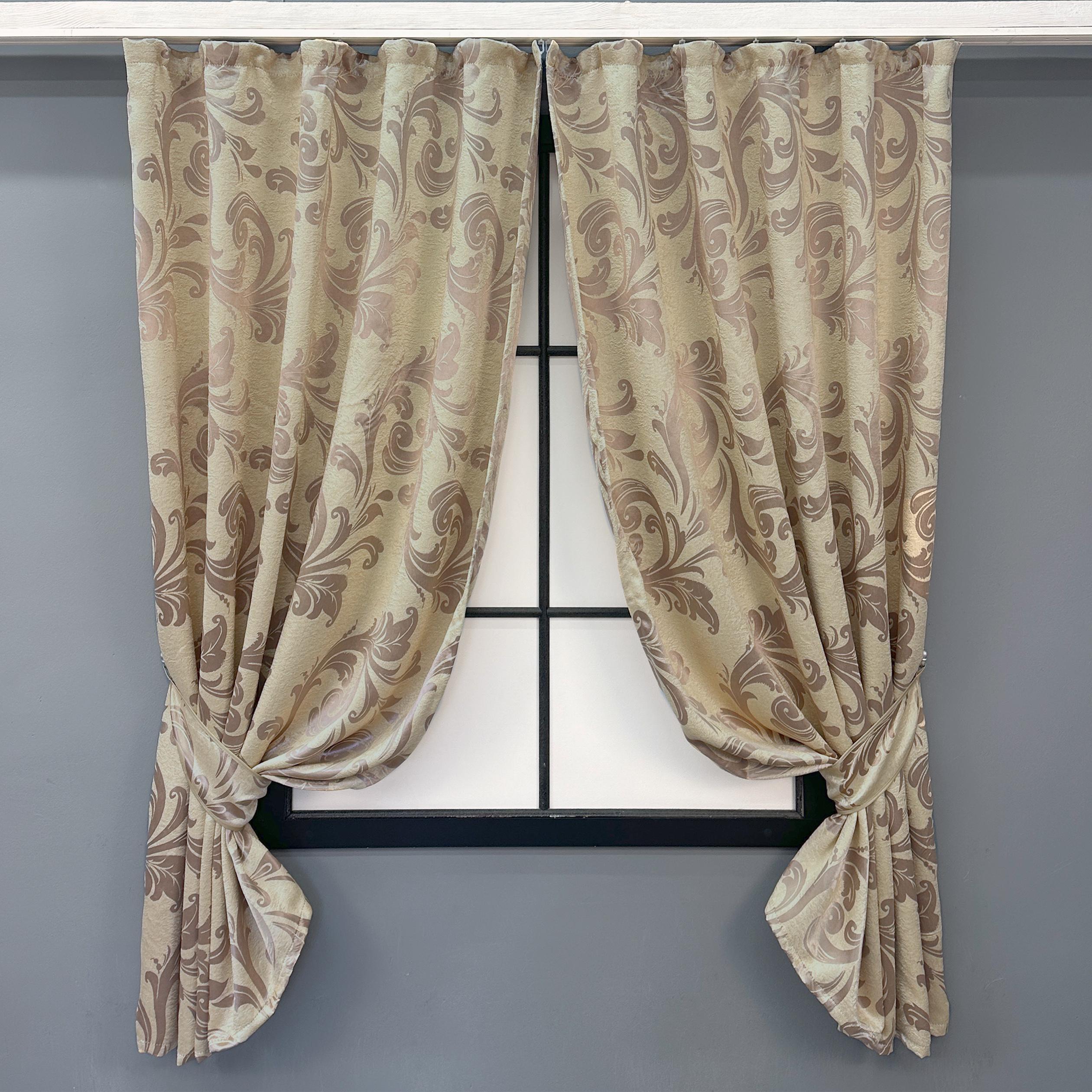Комплект коротких штор VR-Textil Лилия №074шБ блэкаут 130х170 см 2 шт. Бежевый/Кофейный (35-0279)