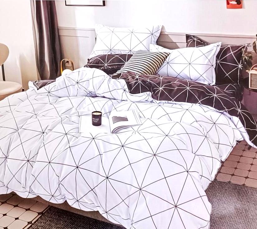 Комплект постельного белья Luna Home Геометрия полуторный хлопок 9984766 Белый с графитным (DR010374)
