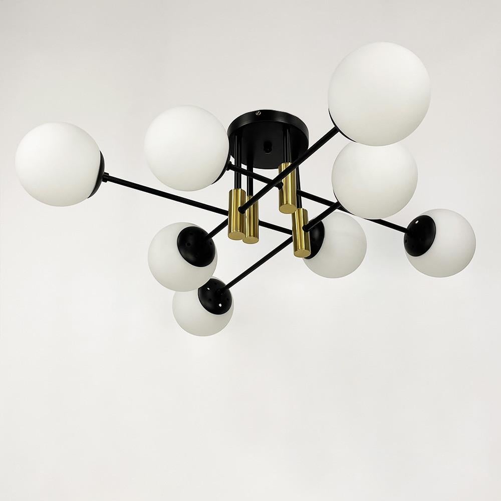 Люстра стельова на 8 білих плафонів із латунною фурнітурою Чорний (51797/8 TBS+BK+WT) - фото 1