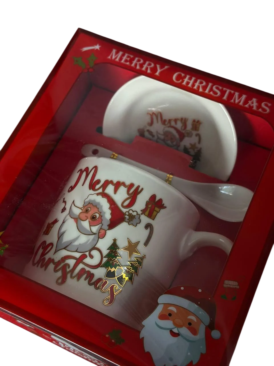 Чашка новогодняя Elisey 9150-005 Merry Christmas керамическая с ложкой и блюдцем 350 мл