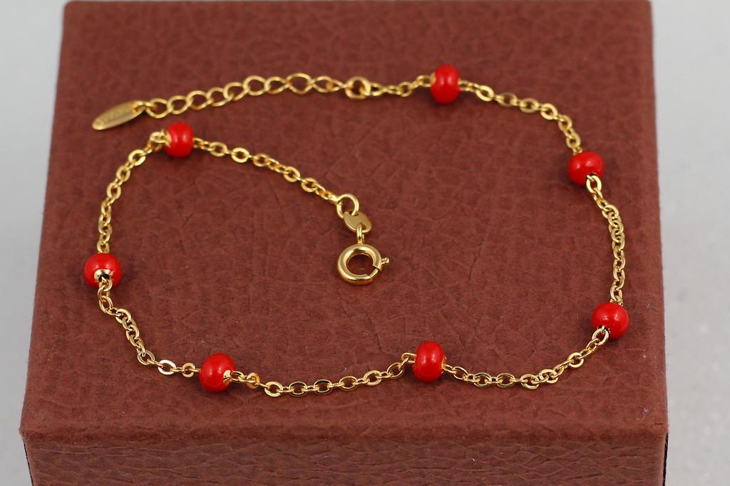 Браслет на ногу Xuping Jewelry Красные жемчужины 23 см/добавка цепи 3 см Золотистый (1468827941)