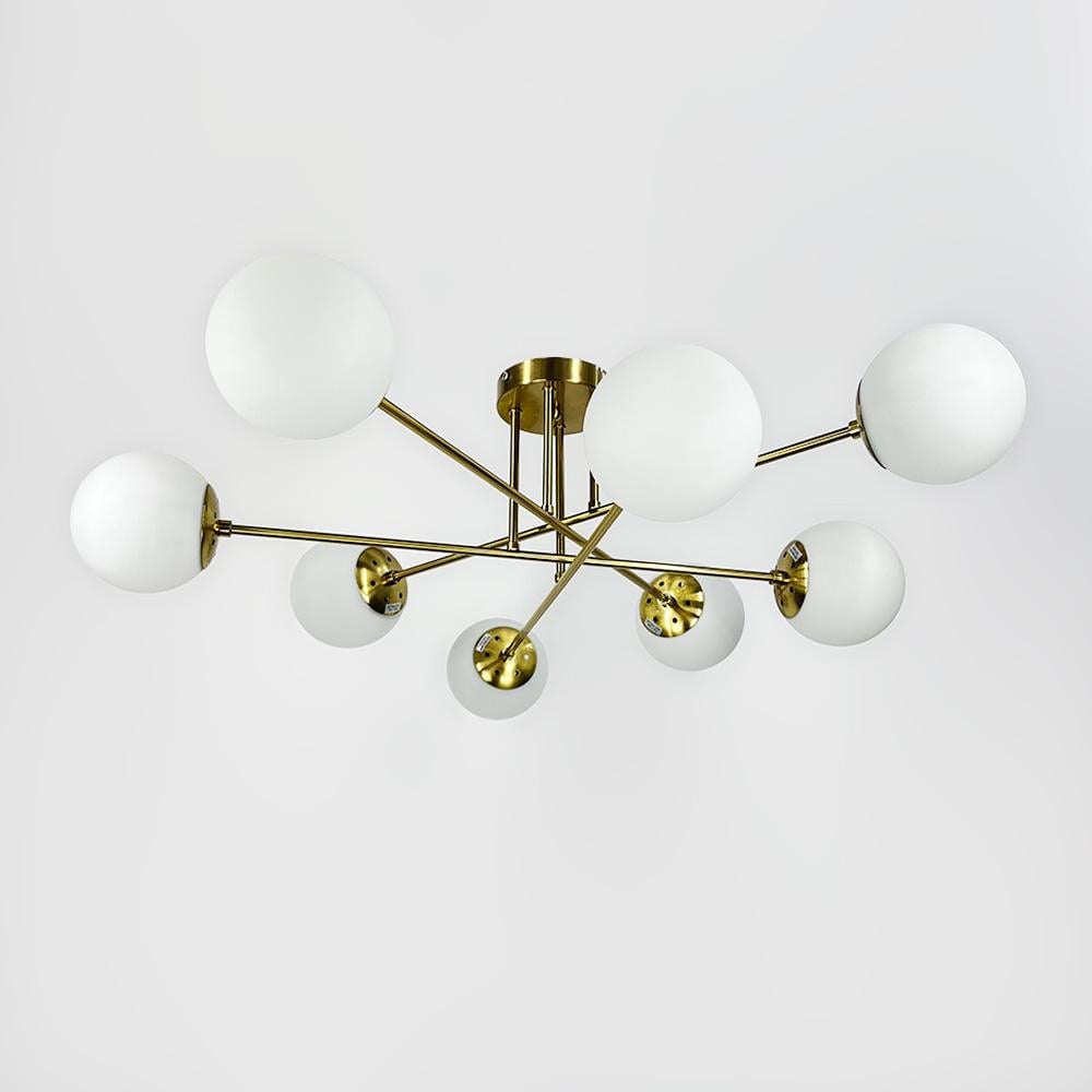 Люстра стельова молекула Light House LNF-17519/8 TBS/WT із білим плафоном Латунь