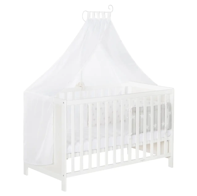 Ліжечко дитяче приставне Roba Stars Grey з матрацом балдахіном та білизни 60x120 Білий (33493019)
