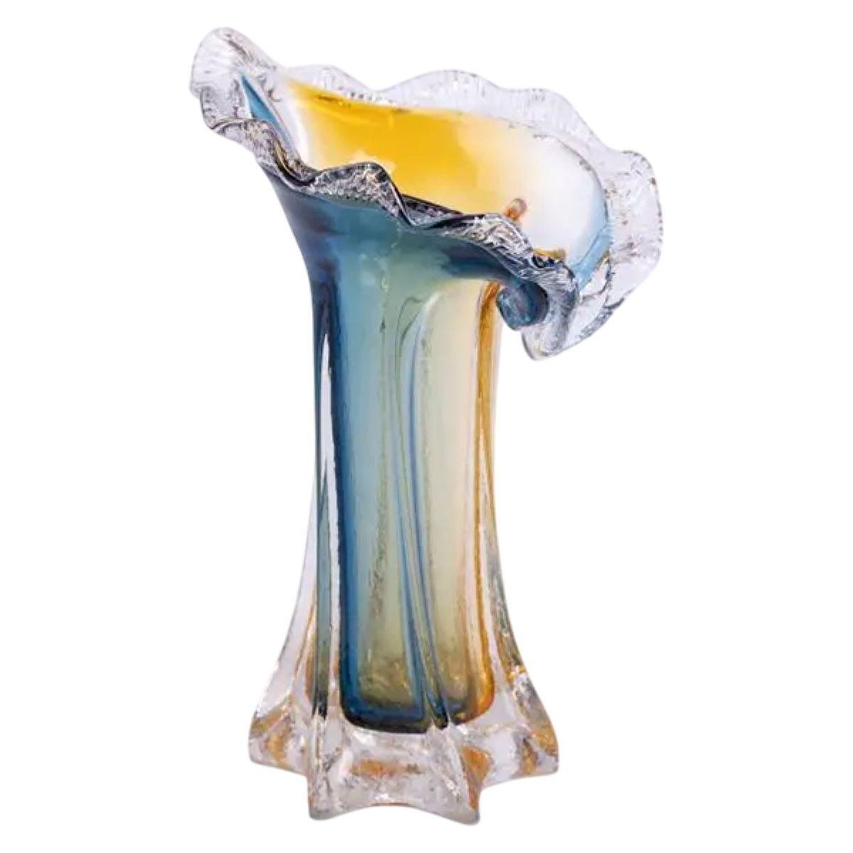 Ваза декоративная стеклянная для цветов 24,5 см. Желто-синий (HP-9-5)