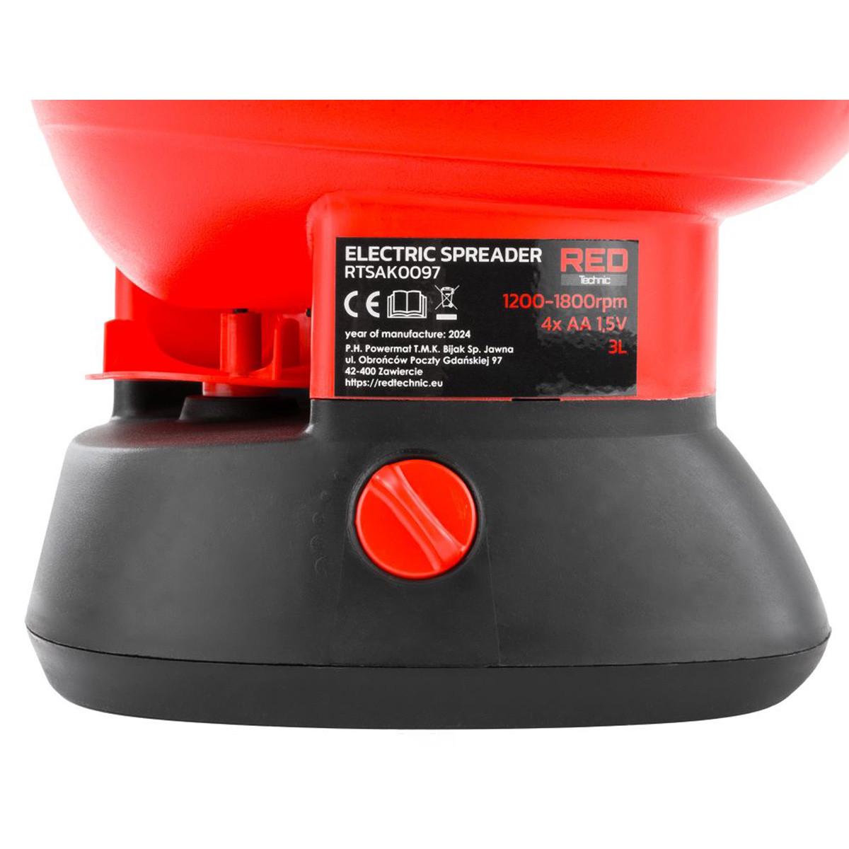 Разбрасыватель аккумуляторный для семян и удобрений Red Technic RTSAK0097 2415717423 батарейный 3 л 6 В - фото 7 Разбрасыватель аккумуляторный для семян и удобрений Red Technic RTSAK0097 2415717423 батарейный 3 л 6 В - фото 7