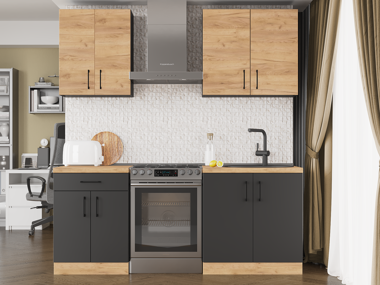 Комплект кухни К-2 Эверест Оптима со столешницей 1,9 м Крафт золотой/Антрацит (ЕК-25007) - фото 5