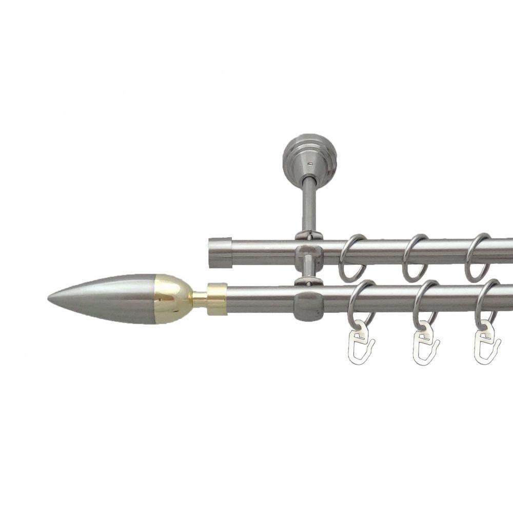 Карниз для штор Orvit Линнея двухрядный гладкий 300 см Нержавеющая сталь (00-00013631)