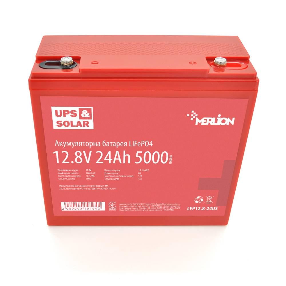 Акумулятор літій-залізо-фосфатний Merlion LiFePO4 12,8V 24AH 4S4P/BMS-30A for UPS до 5000 циклів 179x75x167 мм (39510)