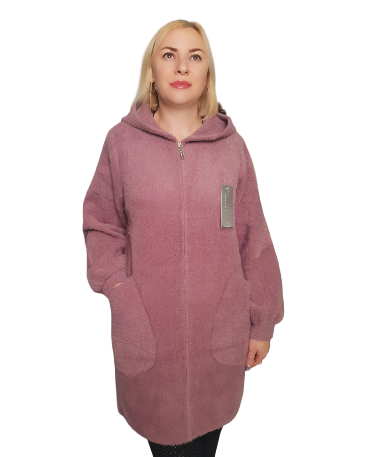 Пальто с капюшоном из шерсти альпака р. 50-54 Сиреневый (98239)