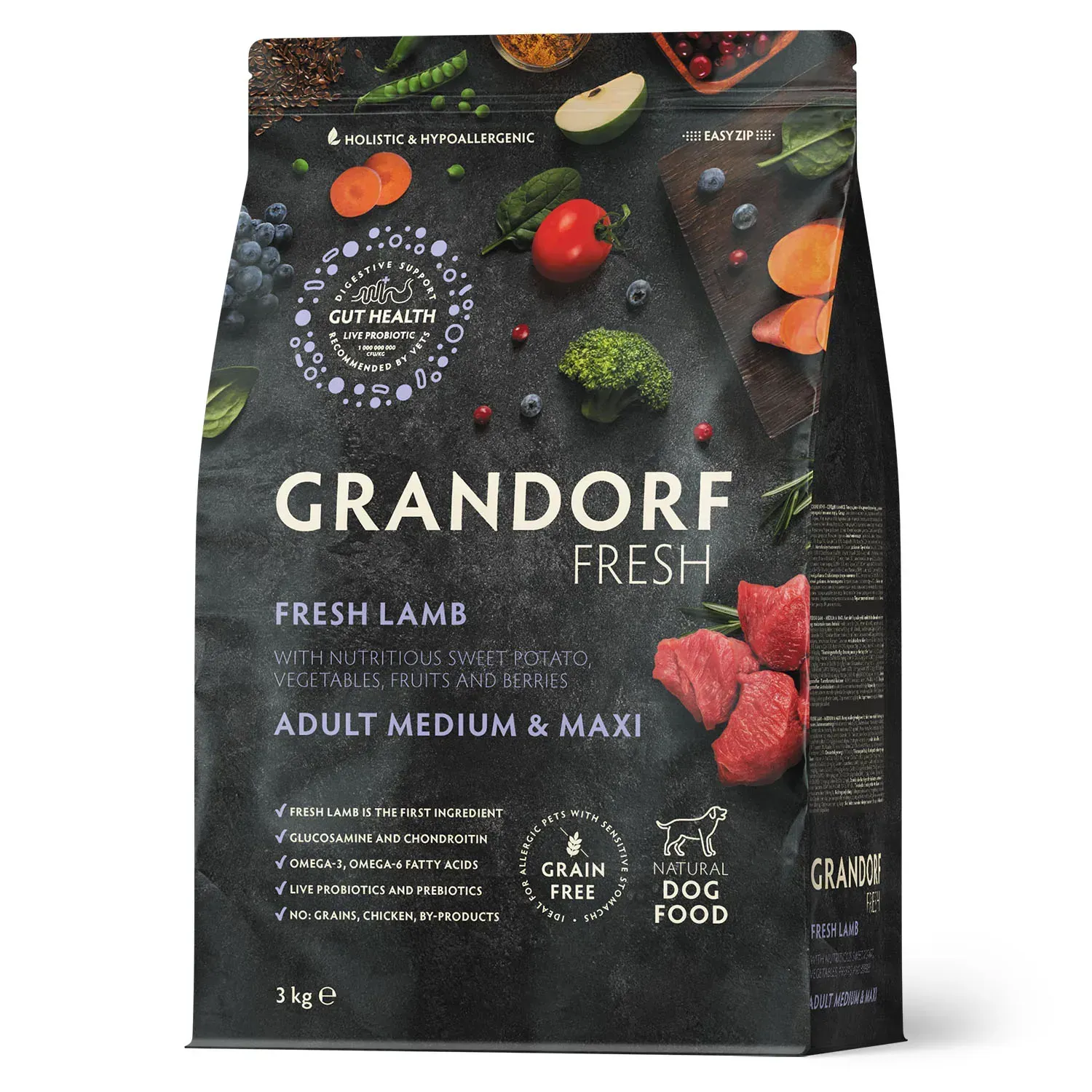 Корм сухой для взрослых собак средних/крупных пород Grandorf FRESH LAMB&SWEET POTATO DOG MEDIUM&MAXI с ягненком и бататом 3 кг (26911769)