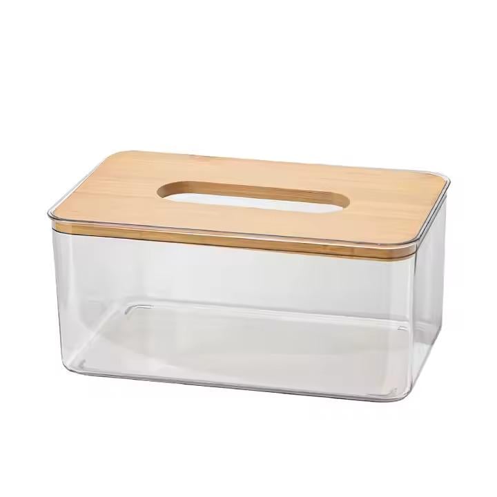 Контейнер-органайзер для салфеток пластиковый с деревянной крышкой M Контейнер-органайзер для салфеток пластиковый с деревянной крышкой M