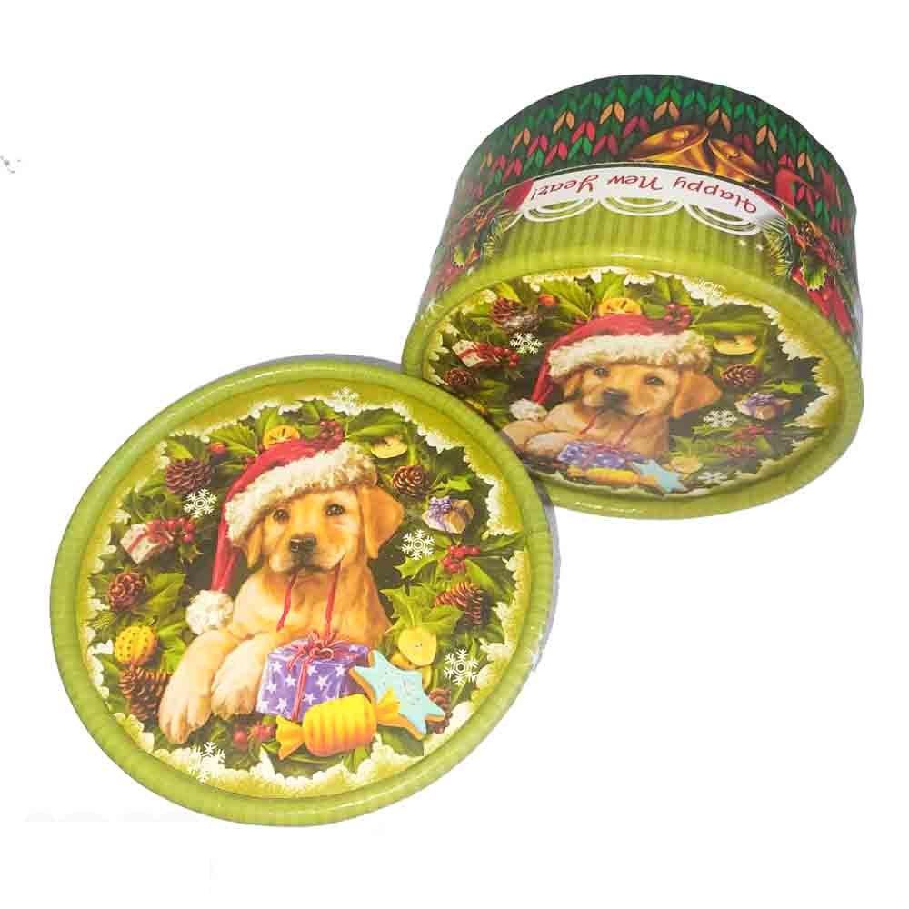 Новогодняя коробка кругла Собачка 600 г 10 шт. (6848)