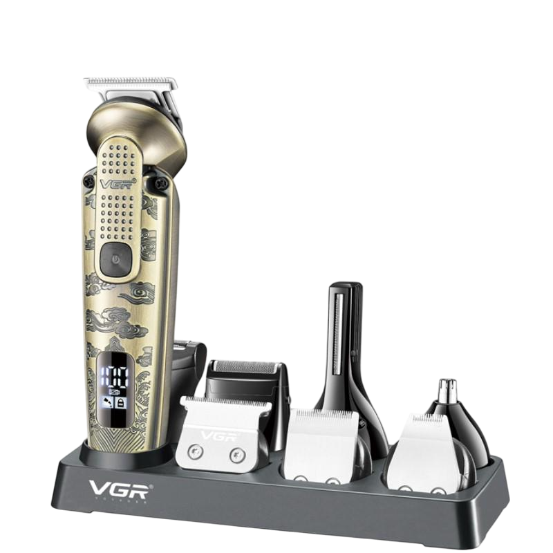 Набір для стрижки VGR V-103 8в1 19 насадок 1200 mAh LED display IPX6 Gold (613628)
