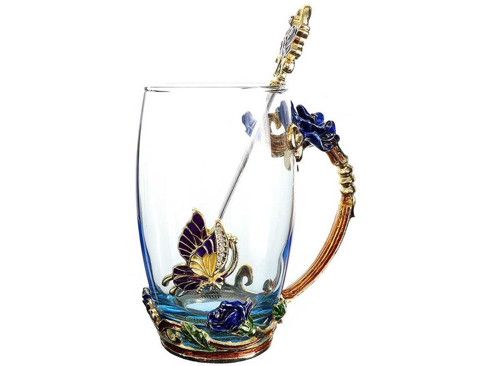 Стакан Голубая роза с ложечкой (12939)