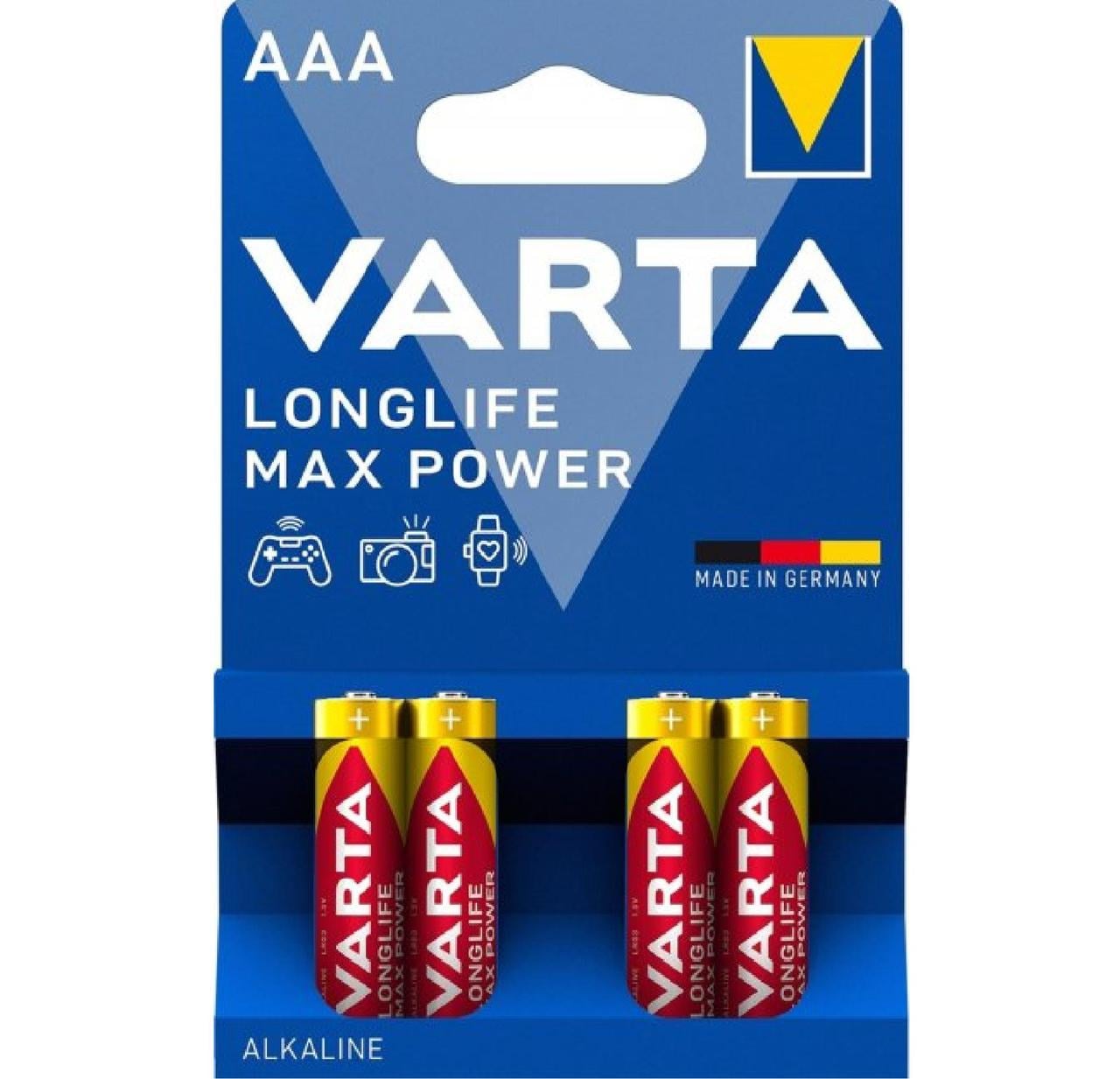 Батарейка алкалінова VARTA LONGLIFE MAX POWER LR03/AAA на блістері 4 шт. Червоний (3110475680)