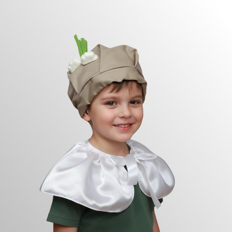 Карнавальный комплект Чеснока накидка и головной убор Коричневый/Зеленый