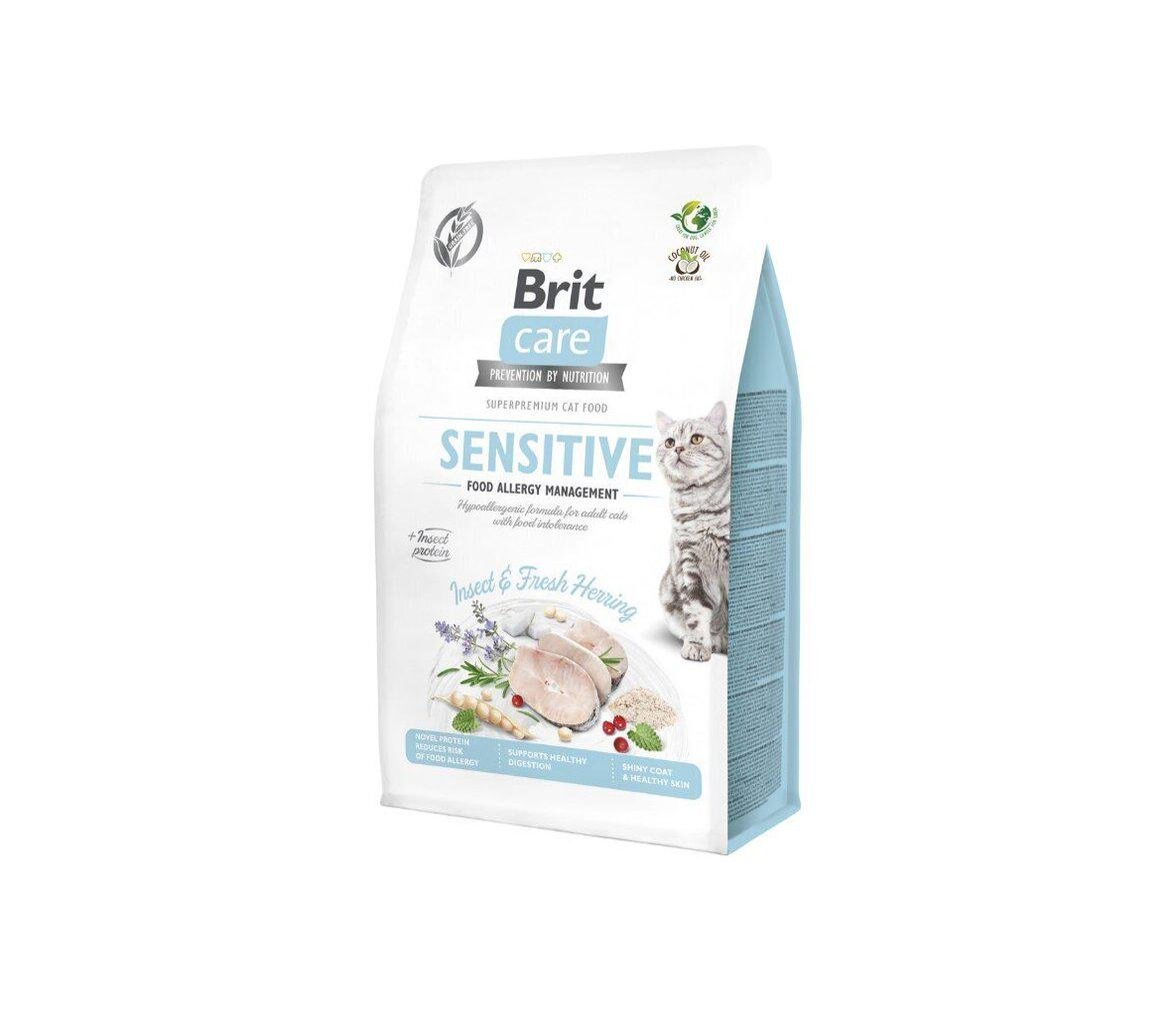 Корм сухой Brit Care Cat Grain Sensitive Insect & Fresh Herring для взрослых кошек с чувствительным пищеварением/с сельдью и насекомыми 400 г (554201)