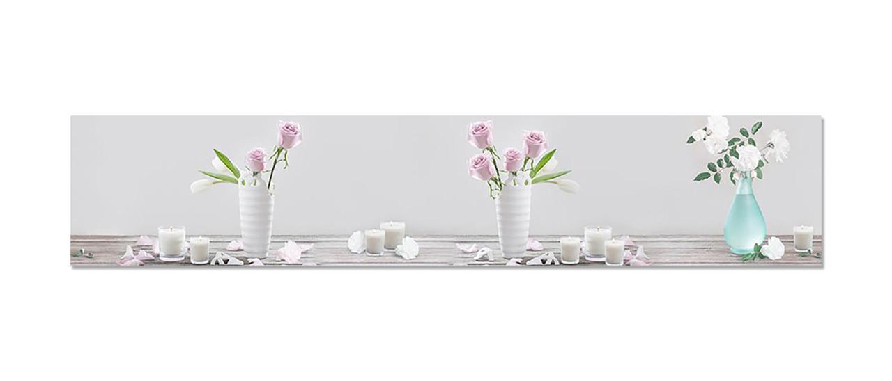Кухонний фартух Білі вази із самоклеючої вінілової плівки 60х300 см Сірий