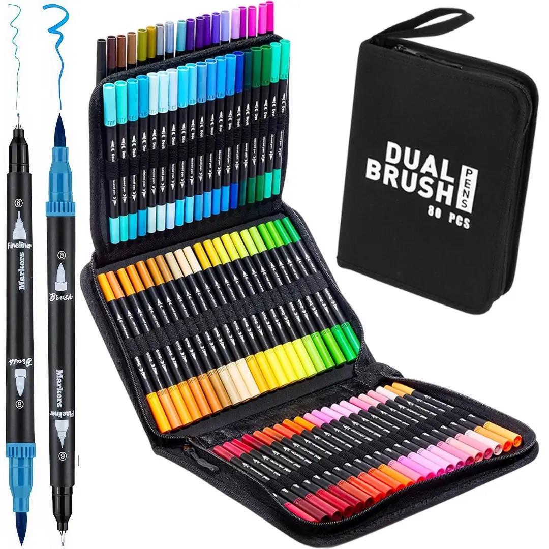Набор двусторонних маркеров для скетчинга Dual Brush Pens на водной основе в сумке 80 шт. (3_06057) - фото 2