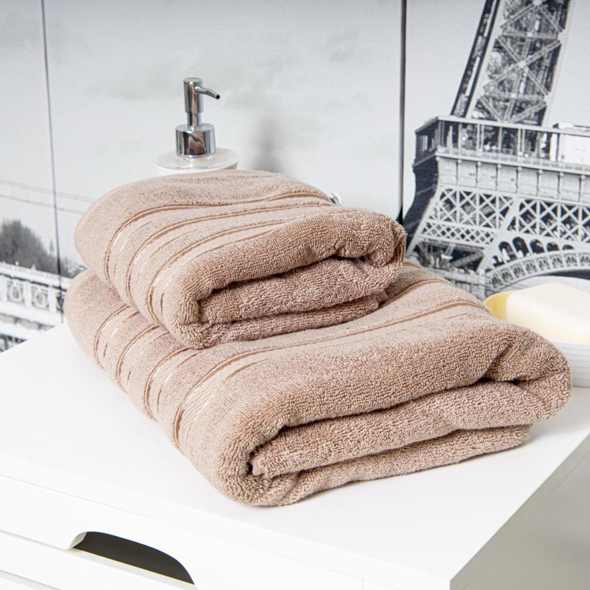 Рушник банний Koloco Чотири смуги махра 70х140 см Бежевий (41198) - фото 2 Рушник банний Koloco Чотири смуги махра 70х140 см Бежевий (41198) - фото 2