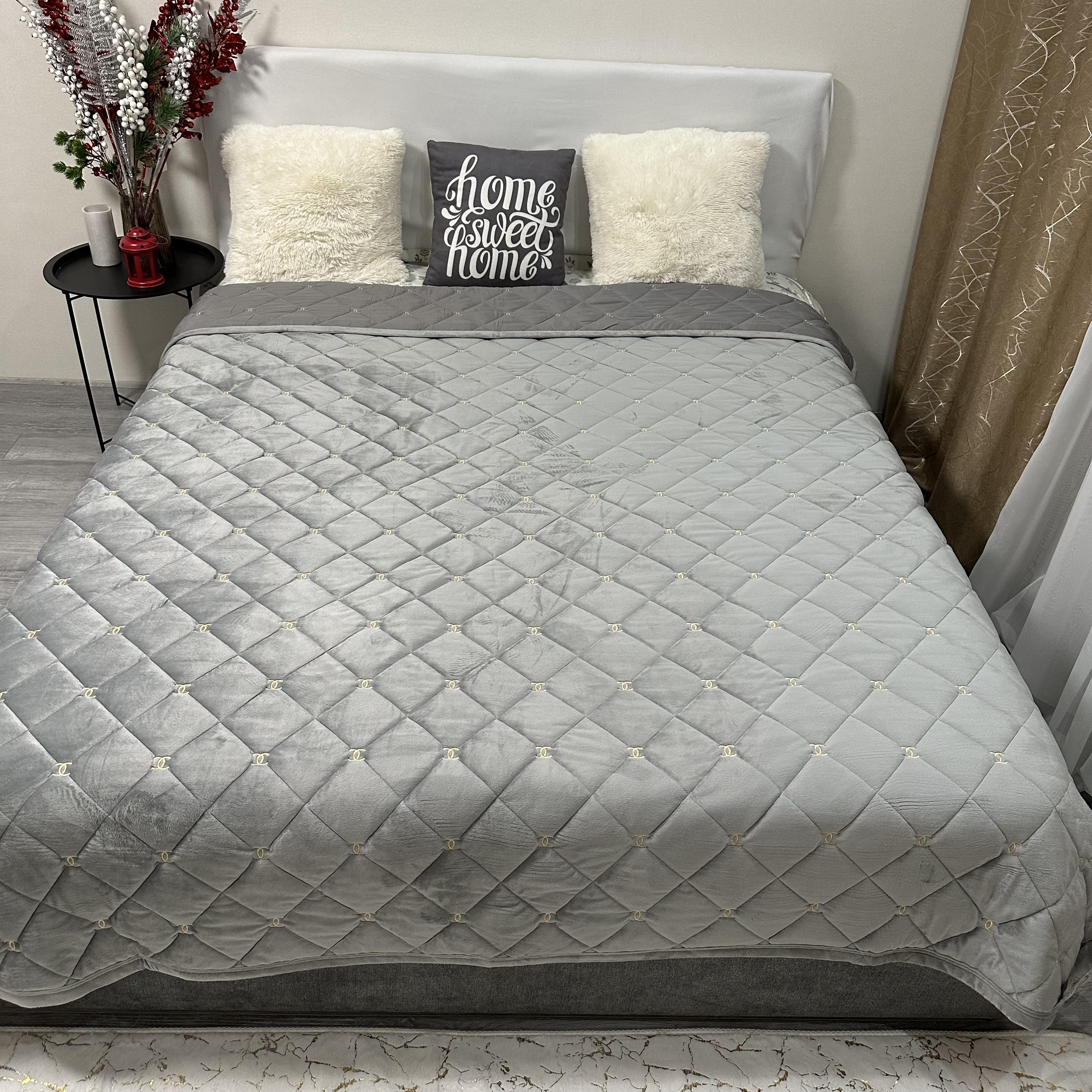 Покривало на ліжко велюрове євро 220x240 см Світло-сірий (28769409) - фото 8 Покривало на ліжко велюрове євро 220x240 см Світло-сірий (28769409) - фото 8