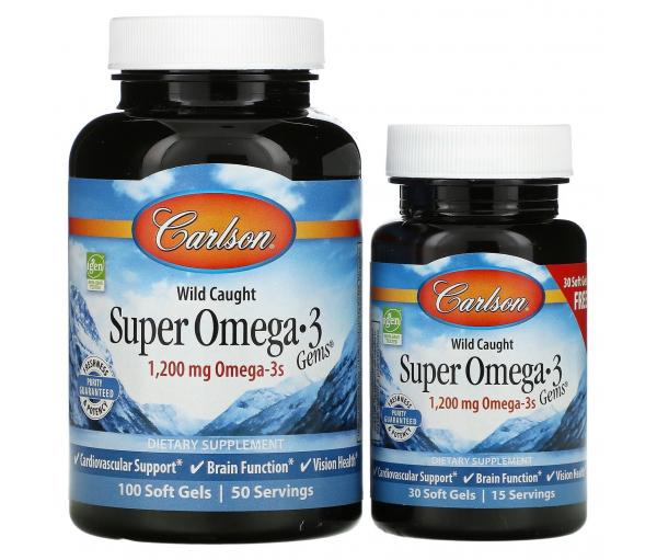 Омега-3 Carlson Labs Wild Caught Super Omega-3 Рыбий жир 1200 mg 100+30 капс.