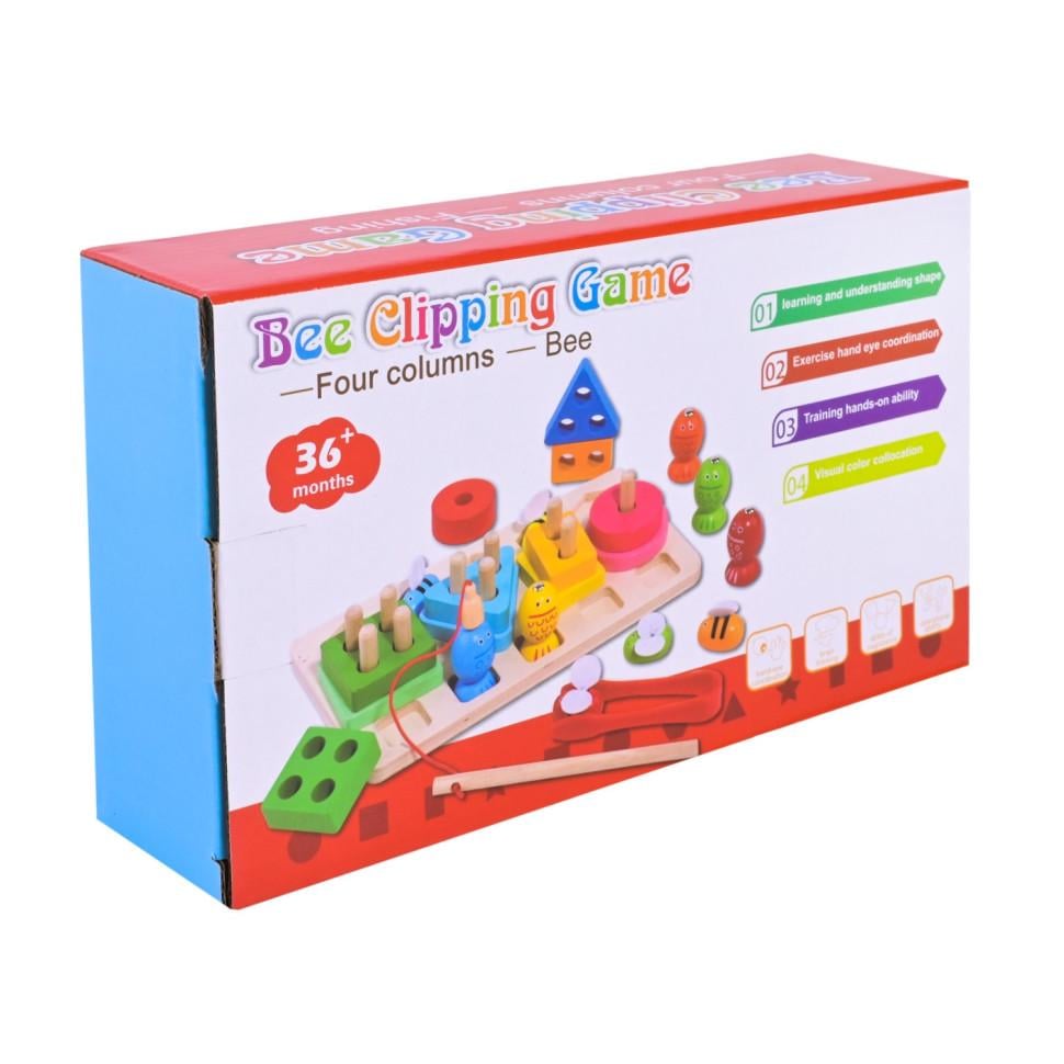 Деревянная пирамидка-сортер Bambi Монтессори рыбалка/вкладыши 23х13,5х5,5 см (ID-180-D-404)