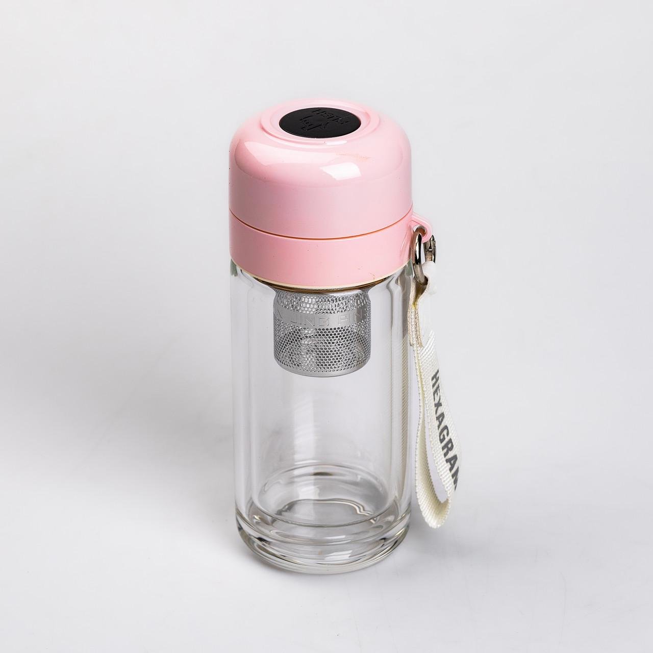 Термос стеклянный Hexagram с двойными стенками и заварником 240 мл Розовый (HP-14-40P)