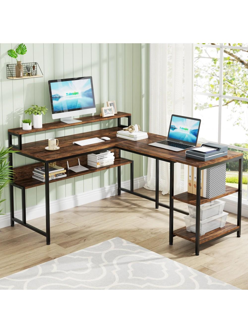 Письменный стол двухсторонний MSM L-образный с полками и подставкой для монитора (JW0674)