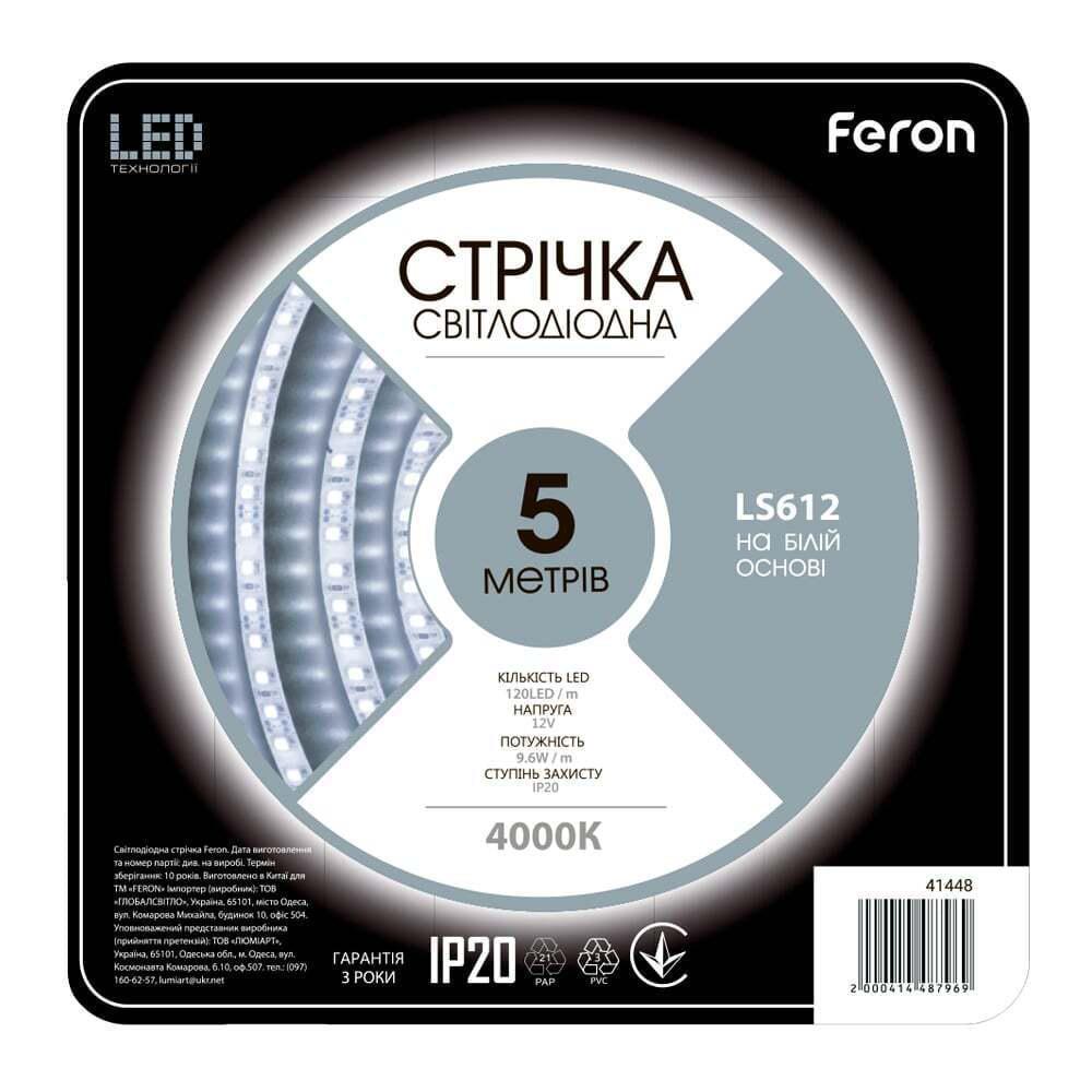 Светодиодная лента Feron LS612 12 В 9,6 Вт/м 4000K бабина 5 м (15351)